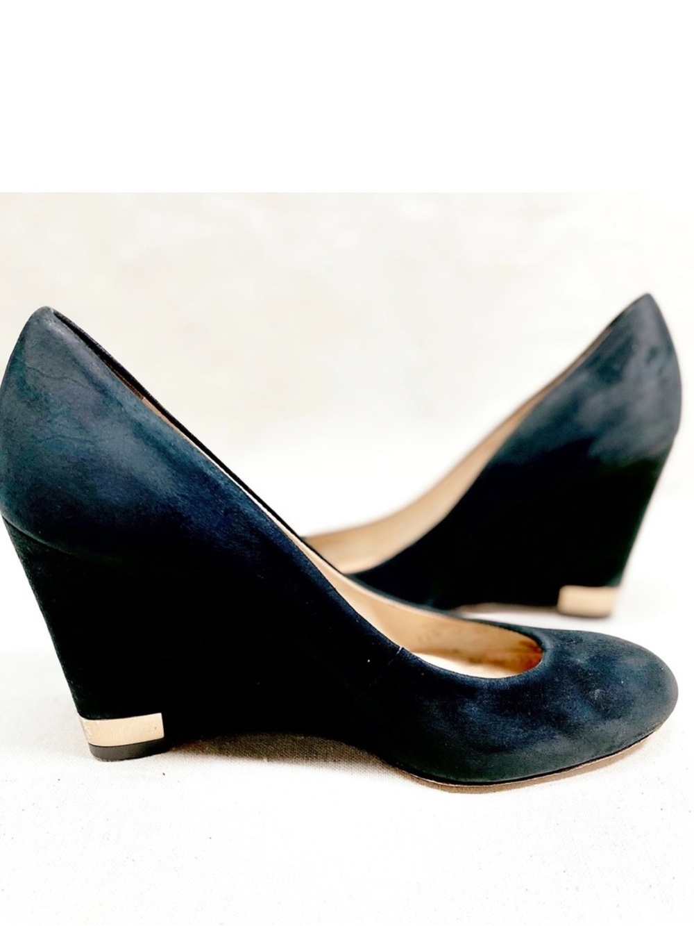 Tory Burch Black Suede Wedges w/Gold Metal details
